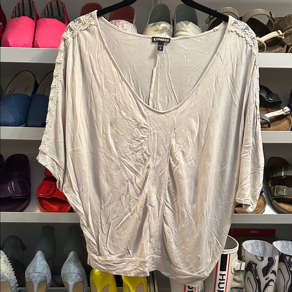 Express Women's Cream Blouse with Shoulder Lace